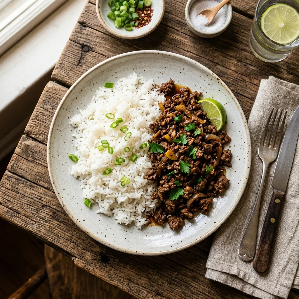 Arroz Branco com Carne Moída