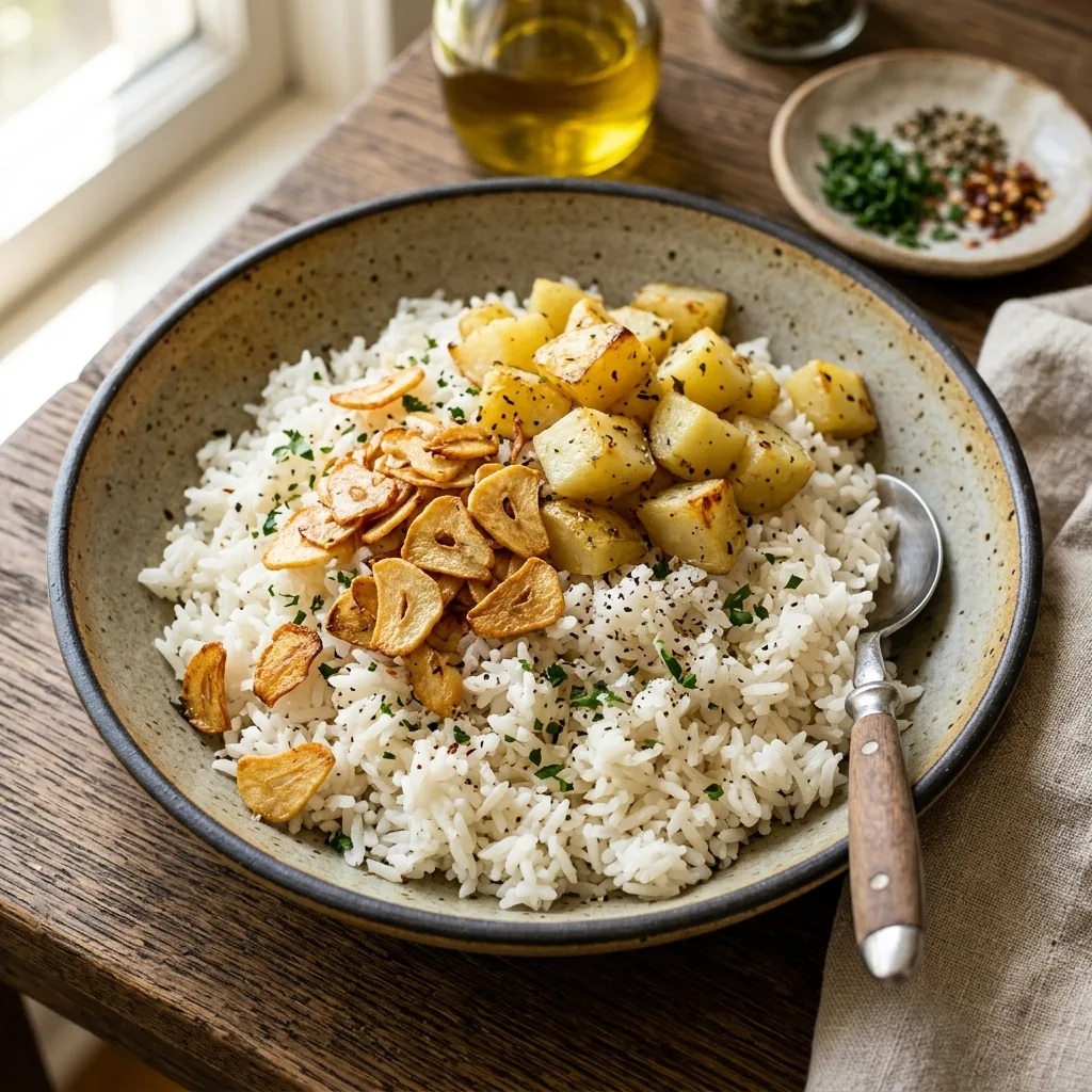 Arroz Branco com Batata e Alho