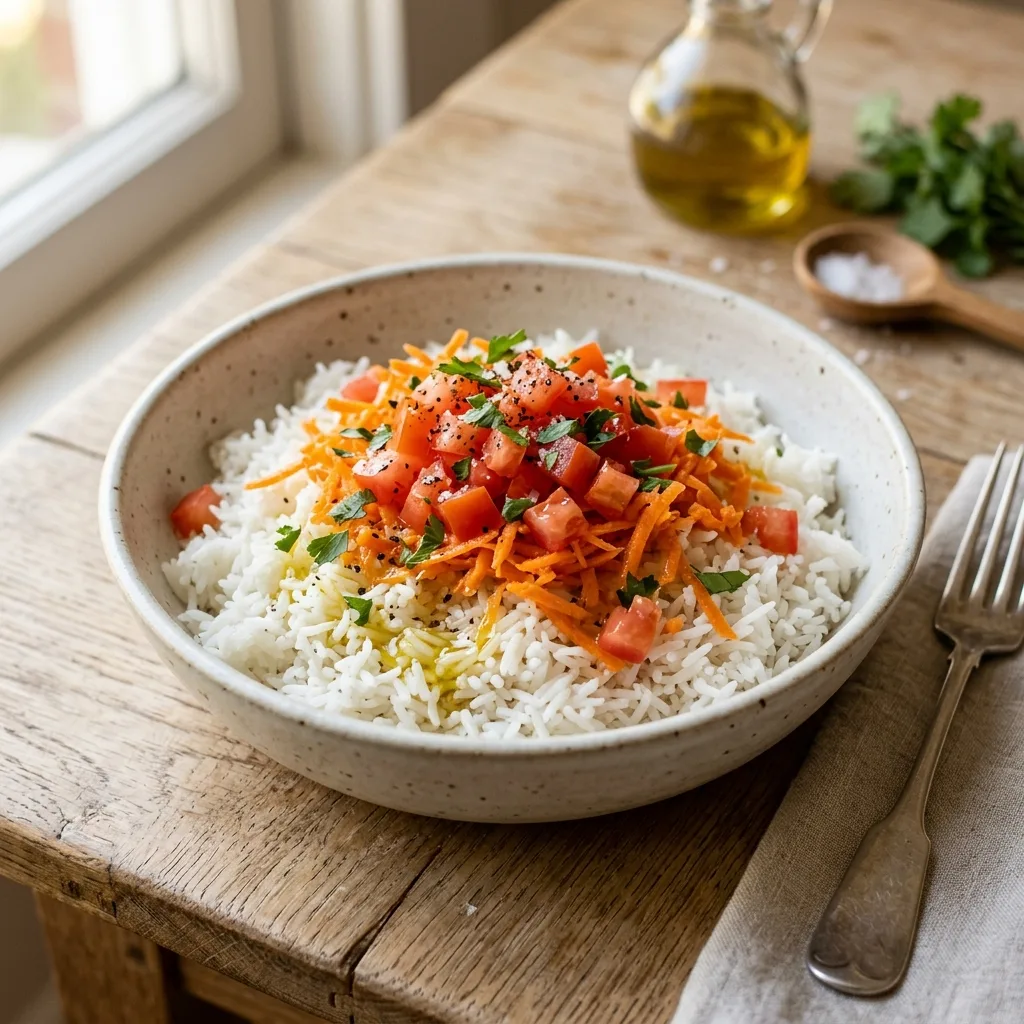 Arroz Branco com Cenoura e Tomate
