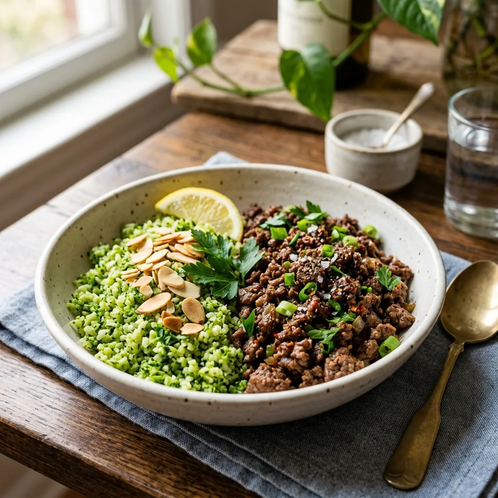 Arroz de Brócolis com Carne Moída