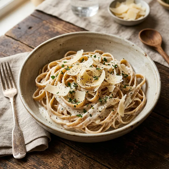 Fettuccine Integral com Queijo e Iogurte de Coco