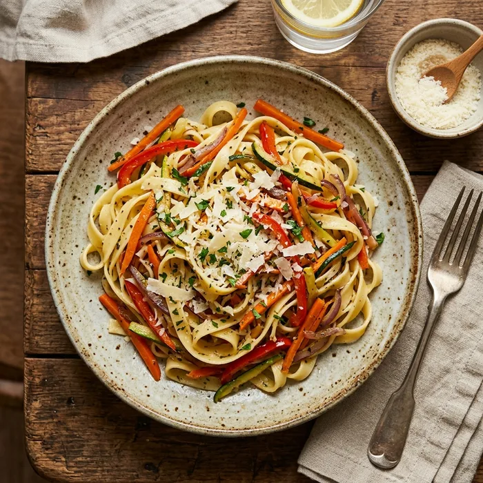 Fettuccine com Legumes Salteados