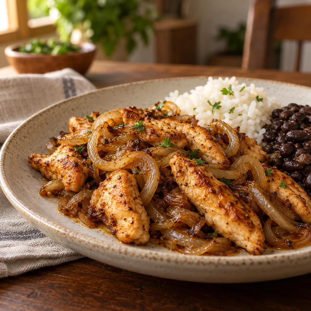 Iscas de Frango Aceboladas