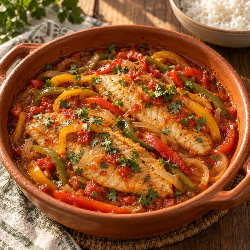 Tilápia ao Molho de Tomate e Pimentões